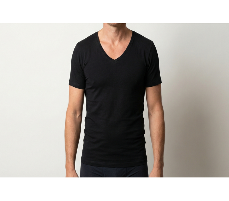 heren diepe V-hals T-shirt extra lang M3000 zwart 2-Pack