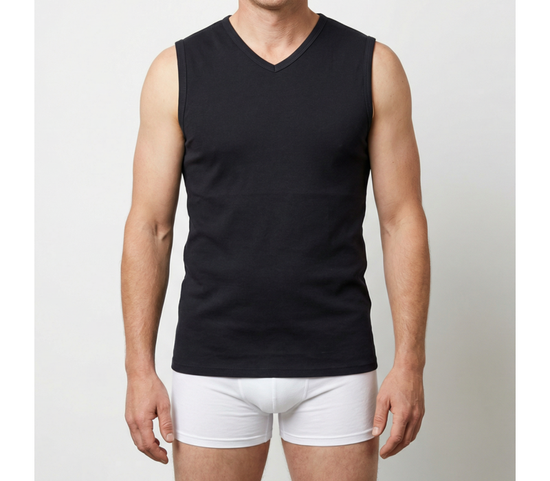 heren hemd V-hals zwart 2-Pack