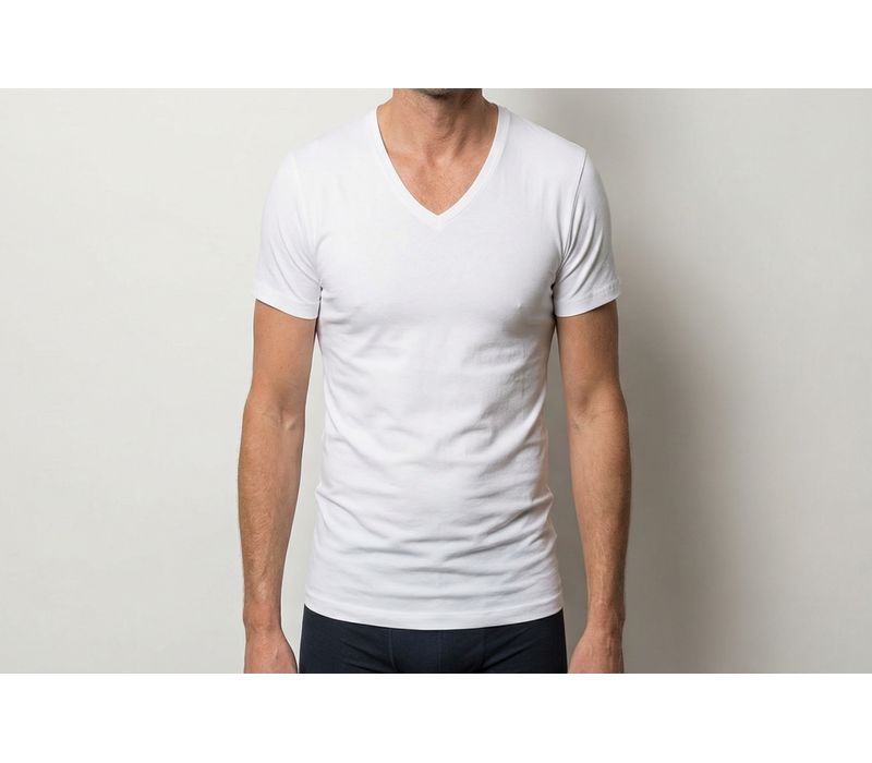 heren diepe V-hals T-shirt extra lang M3000 wit 2-Pack