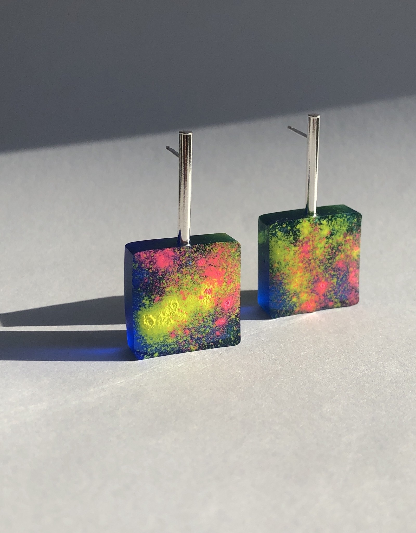 Angela O'Keefe AOK 15 Graffiti Block Earrings Blue/Pink/ Yellow Mix