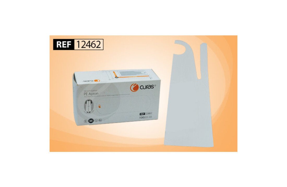 Curas disposable PE Schort 72 x 120 cm 16 um dispenserdoos wit (12 x 100 stuks)