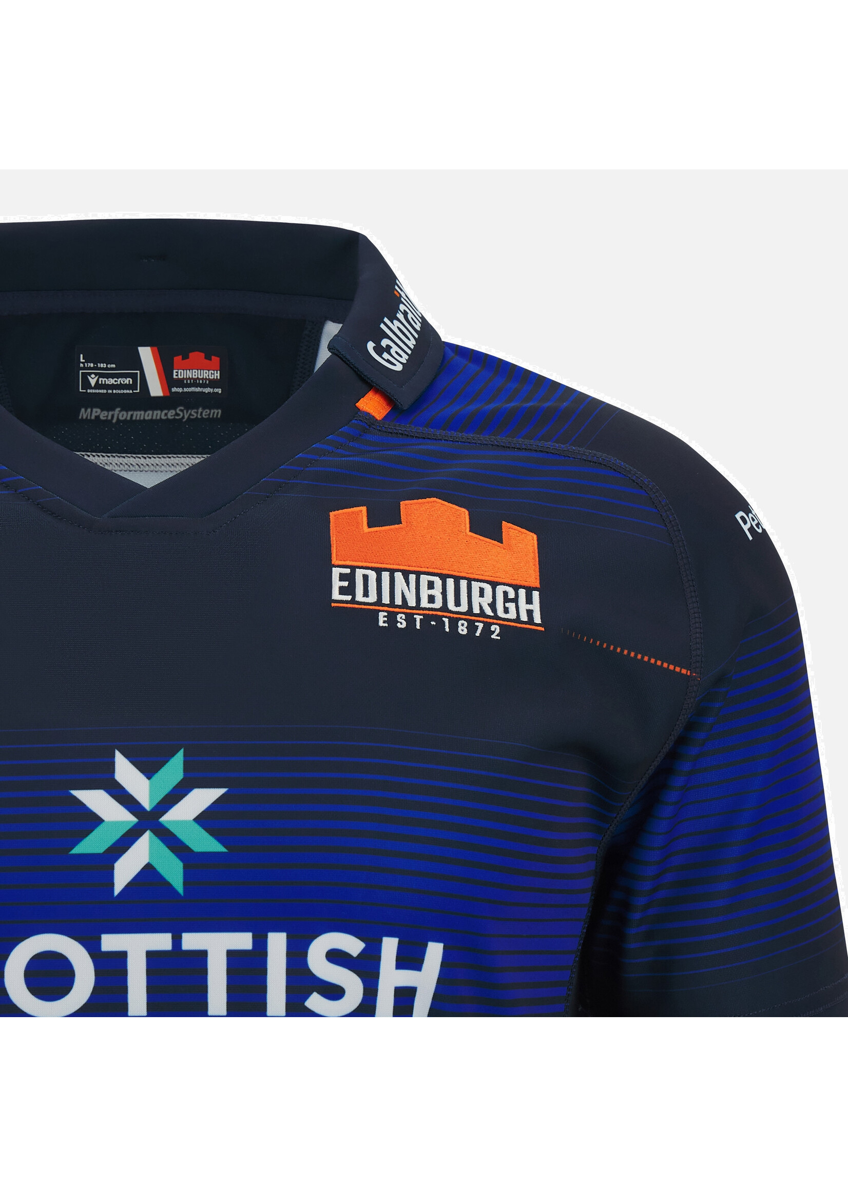 Macron Macron Edinburgh Rugby Home Replica Shirt   23/24 (2024) Navy Orange