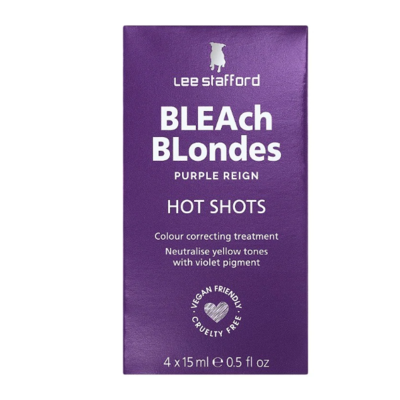 Lee Stafford Sobres Hot Shot de Purple Reign para rubios decolorados, 4 unidades de 15 ml