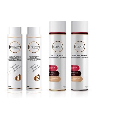 KERATY PROFESSIONAL Coffret de lissage brésilien. 2 x 150 ml + 2 x 250 ml de soin après-lissage.