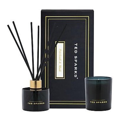 Ted Sparks Coffret Cadeau Bougie & Diffuseur M - Patchouli & Musc, Bougie Parfumée et Diffuseur, 100 ml