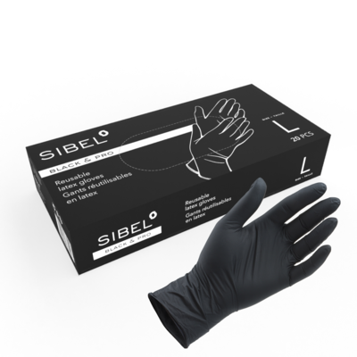 Sibel Latex Handschoenen, Herbruikbaar, Kleur zwart, 20 stuks