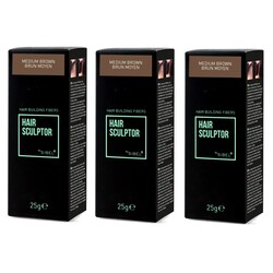 Hair Sculptor Fibras capilares de color marrón medio, ¡PAQUETE ECONÓMICO de 3 piezas de 25 gramos!