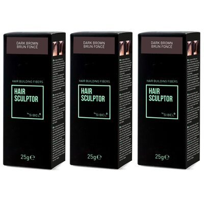 Hair Sculptor Fibras para dar volumen al cabello, color marrón oscuro, ¡paquete económico de 3 x 25 gramos!