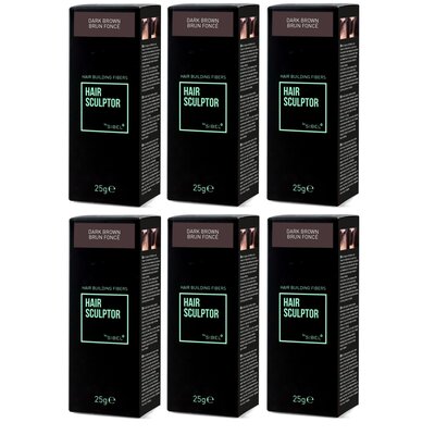 Hair Sculptor Fibras capilares de color marrón oscuro para dar volumen al cabello, ¡paquete económico de 6 x 25 gramos!