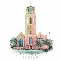 Laurenskerk - Rotterdam | Vintage poster |  30x30 cm