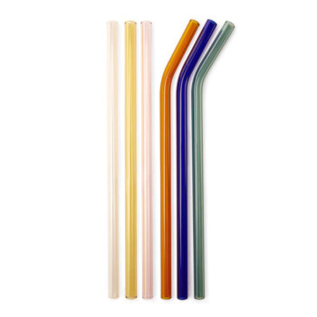 Kikkerland Gekleurde glazen rietjes met borsteltje