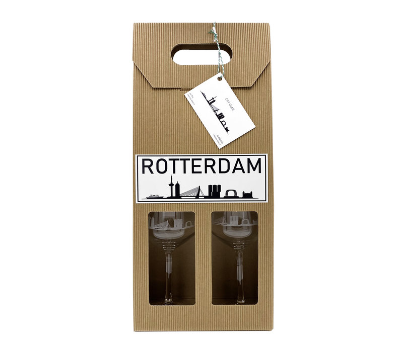 Wijnglas Rotterdamse skyline set van 2
