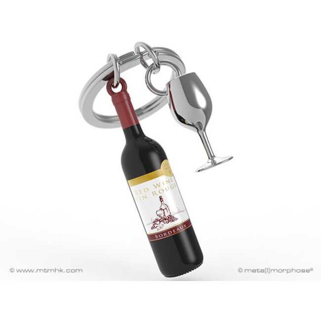 Sleutelhanger Wijnfles met glas