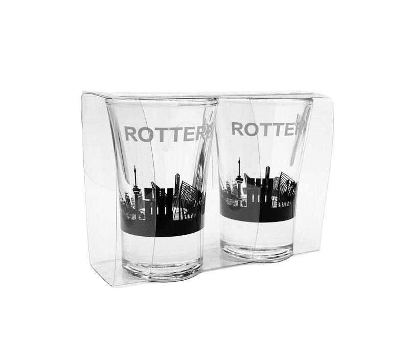 Set borrelglaasjes met Rotterdamse skyline