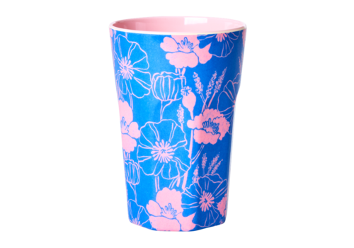 Rice Melamine Cup with Poppies Love Print- Tall - 400 ml