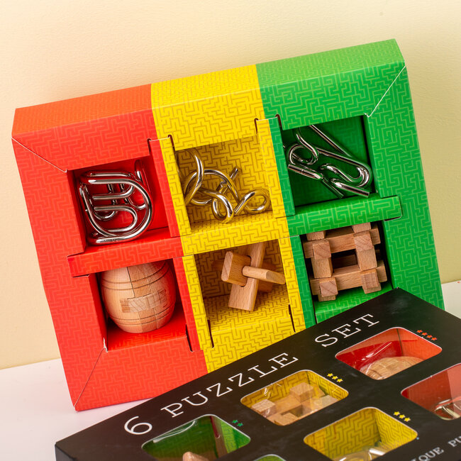 Invotis Hout en metalen puzzel set van 6