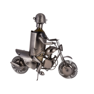 Metalen wijnfleshouder Motorrijder