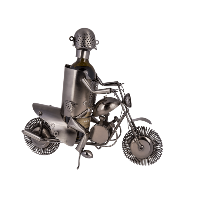 Metalen wijnfleshouder Motorrijder
