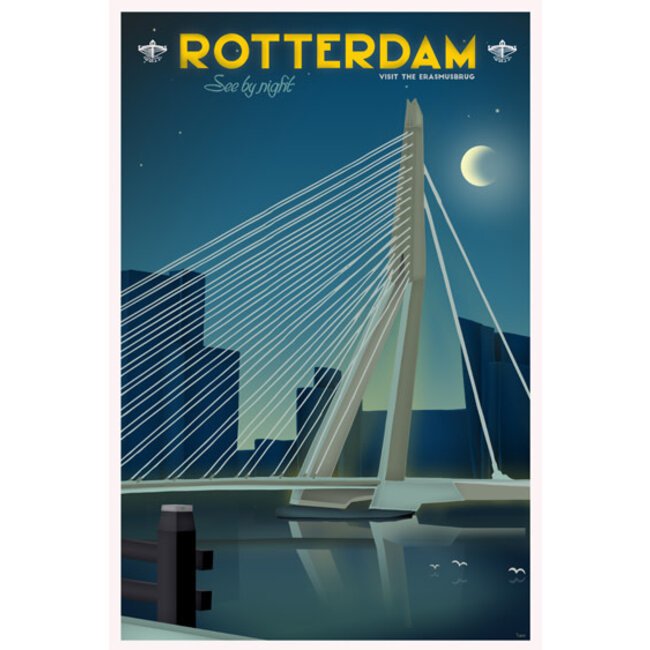 Louissons Rotterdam | Erasmusbrug (avond) | 60x40cm | Poster