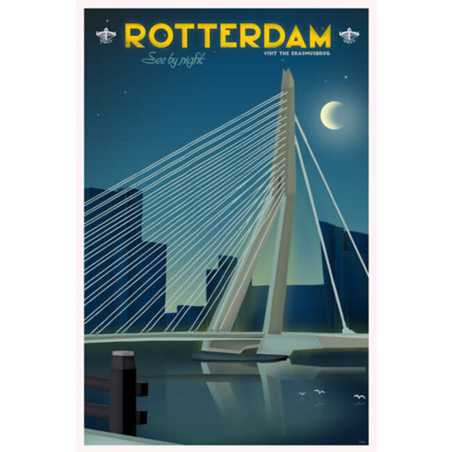 Louissons Rotterdam | Erasmusbrug (avond) | 30x20cm | Poster