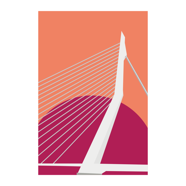 Stukje Rotterdam Erasmusbrug poster oranje-fuchsia 30x40cm
