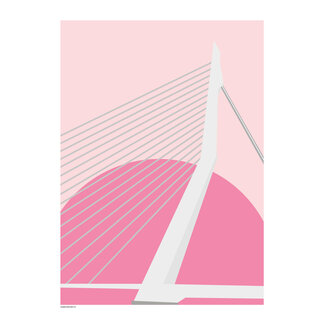 Stukje Rotterdam Erasmusbrug poster roze-zachtroze 30x40cm