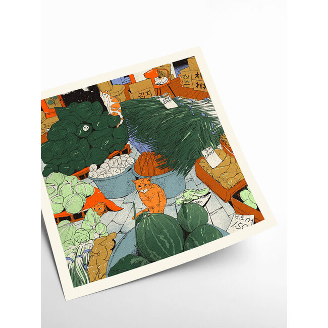 PSTR Studio Enikő Eged - Bodega Cat Market 40x40 cm | Poster | Art Print | PSTR Studio