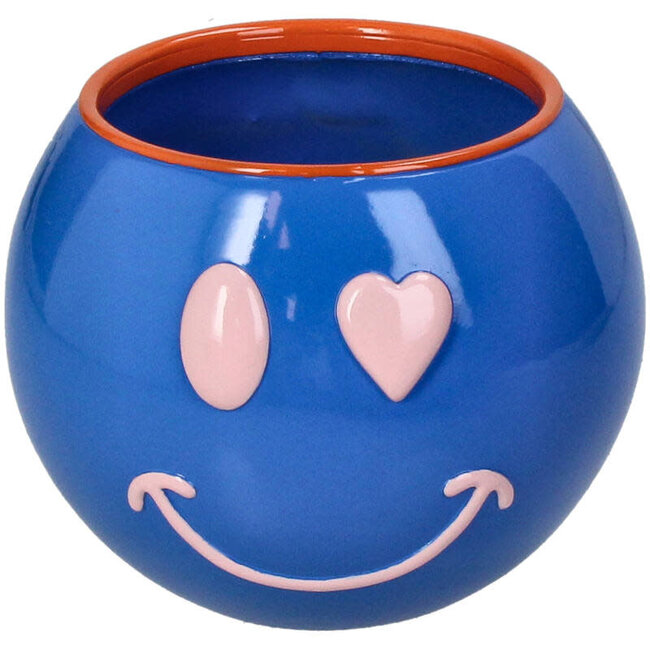 Smiley bloempotje blue medium 14cm