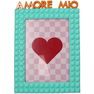 Fotolijstje turquoise met Amore Mio bovenop 13x18cm