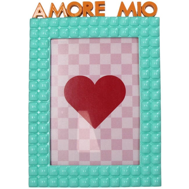 Fotolijstje turquoise met Amore Mio bovenop 13x18cm