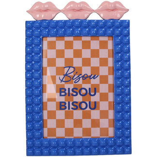 Fotolijstje blauw met lippen bovenop 13x18cm