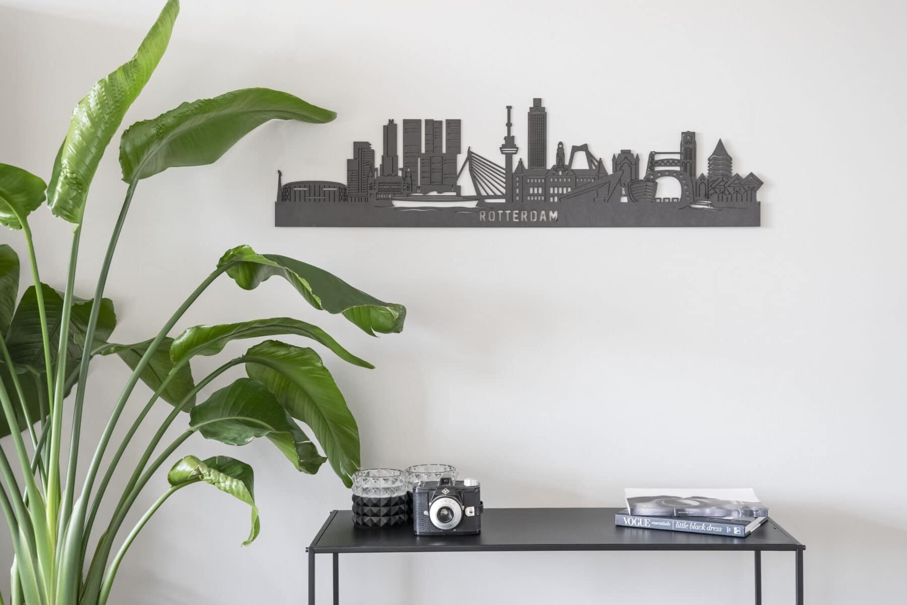 Uitgesneden Rotterdam skylines (hout-rvs)