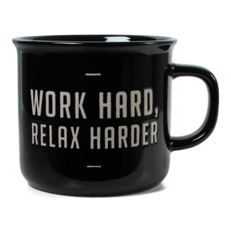 Retro mok zwart Work hard Relax harder