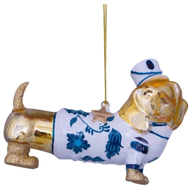 Vondels Decoratie Teckel met jasje | 9 cm | Kerstbal