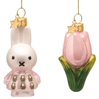 Vondels Ornament glas Easter set pink Nijntje met tulp