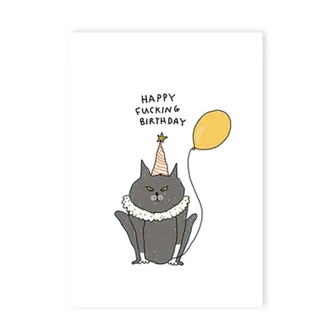 Eatmielies Kaart Angry cat balloon birthday