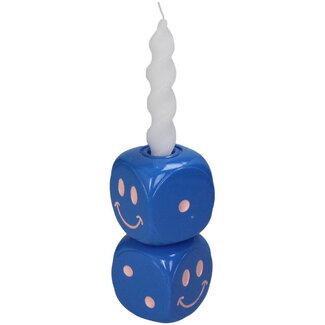 Kaarsenstandaard Smiley dobbelstenen blauw