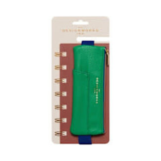 Vegan leather pen pouch Bright Green Navy