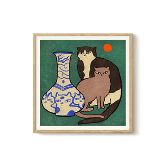 PSTR Studio Enikő Eged - Blue vase with Cats 40x40 cm PSTR Studio Enikő Eged - Blue vase with Cats 40x40 cm