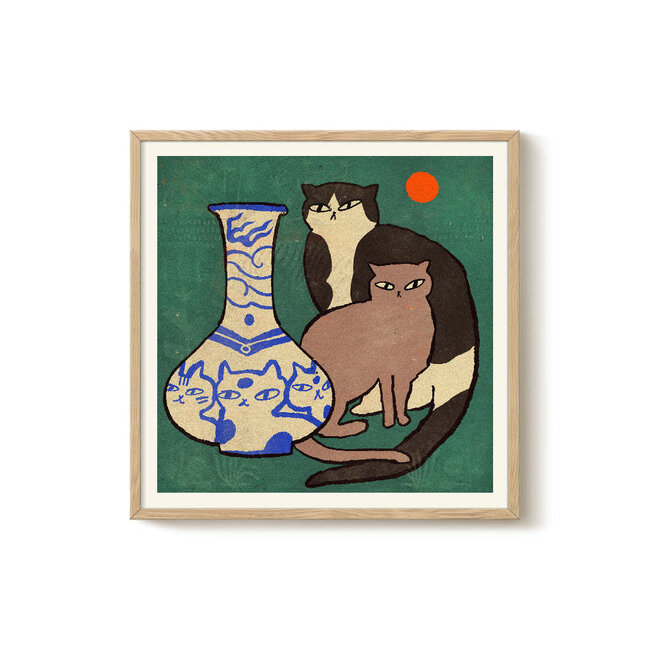 PSTR Studio Enikő Eged - Blue vase with Cats 40x40 cm | Poster
