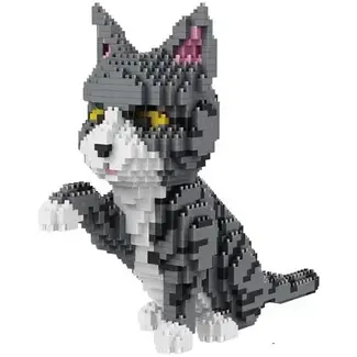 Balody Grijs Witte kat met pootje omhoog | Bouwpakket | Bouwset | Miniatuurset | DIY | Modelbouwpakket