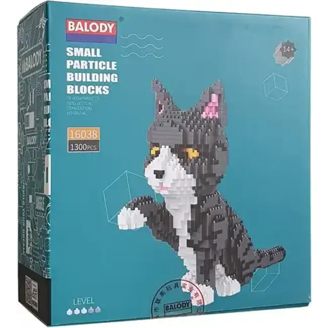 Balody Grijs Witte kat met pootje omhoog | Bouwpakket | Bouwset | Miniatuurset | DIY | Modelbouwpakket