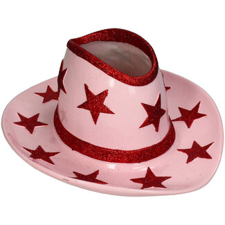 Bloempot Cowboyhoed Polyresin Stars pink 31,5x27x13,5cm | Cowboy