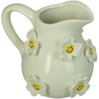 Vaas Waterkan Bloemen met Smileys wit 18,1x18,1x18,9cm