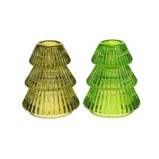 Candle holder Christmas tree green assorti 8x6.5x6.5cm