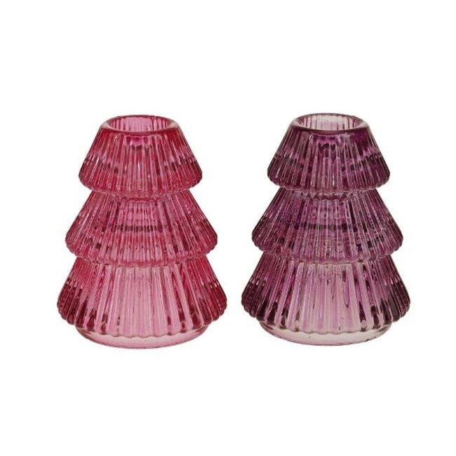 Candle holder Christmas tree purple assorti 8x6,5x6,5cm