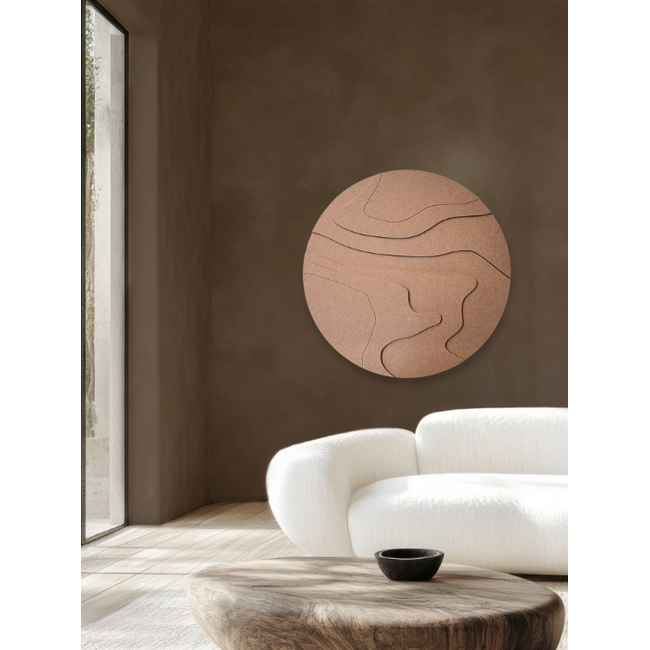 Wandkraft Contour Flow Brown | Akoestisch rond schilderij | 74x74cm