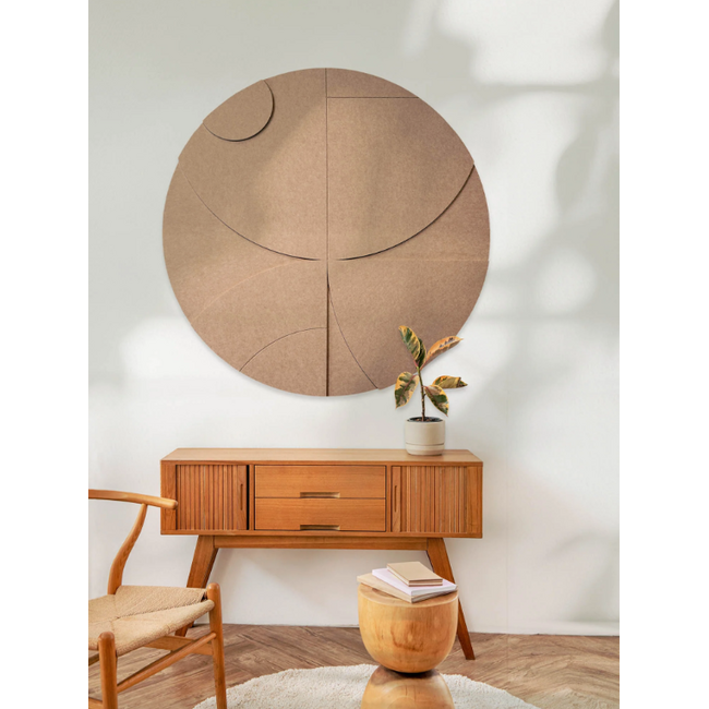 Wandkraft Geometric Harmony Brown | Akoestisch rond schilderij | 74x74cm