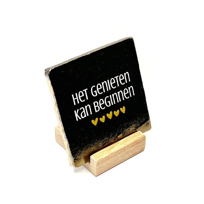 Tegel Het genieten kan beginnen goud ecru