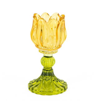 Waxinehouder tulp oranje met roze | kandelaar glas | 7.4x14cm